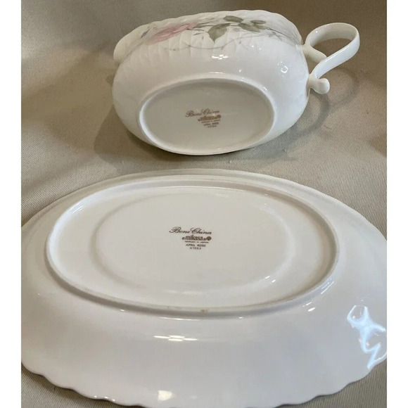 Mikasa Bone China April Rose Gravy Bowl Boat Underplate Set A7053 Floral VTG - Picture 7 of 7